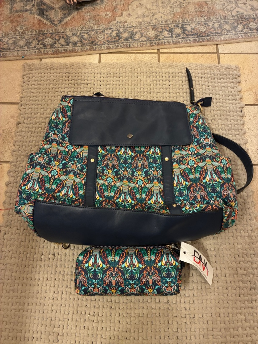 ANTONIO‎ MELANI Navy and Teal Zip Pouch